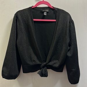 Cable &Gauge Shrug. Size XL. Black with metallic sparkles.Tie waist long sleeve.